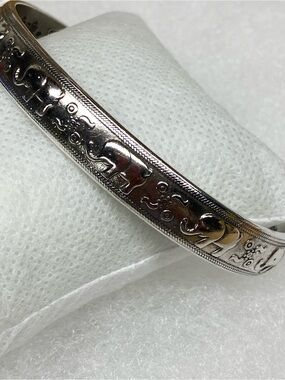 Sterling Silver Engraved Elephant  Cuff Bracelet